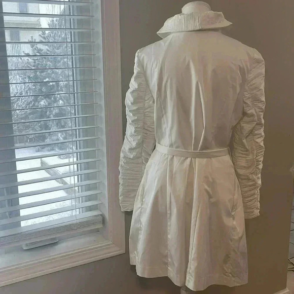 [M]Samuel Dong White Bubble Sleeves  Belted Dress Trench Coat - Picture 9 of 11